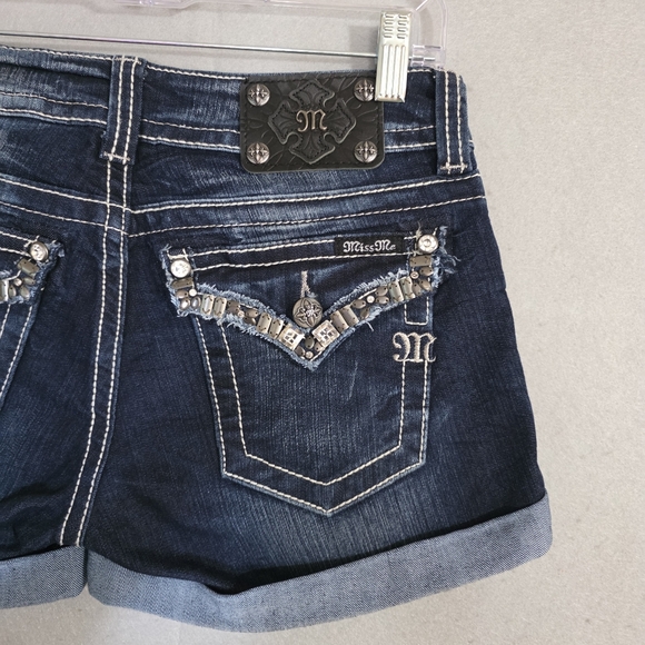 NWOT Miss Me Embellished Rhinestone Distressed Denim Shorts JP5703H Size 28 - Picture 10 of 11
